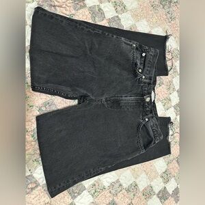 Zara Women’s Black Charcoal Straight Leg Raw Hem Baggy Denim Jeans